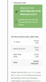 TREAT20B coupon verification screenshot