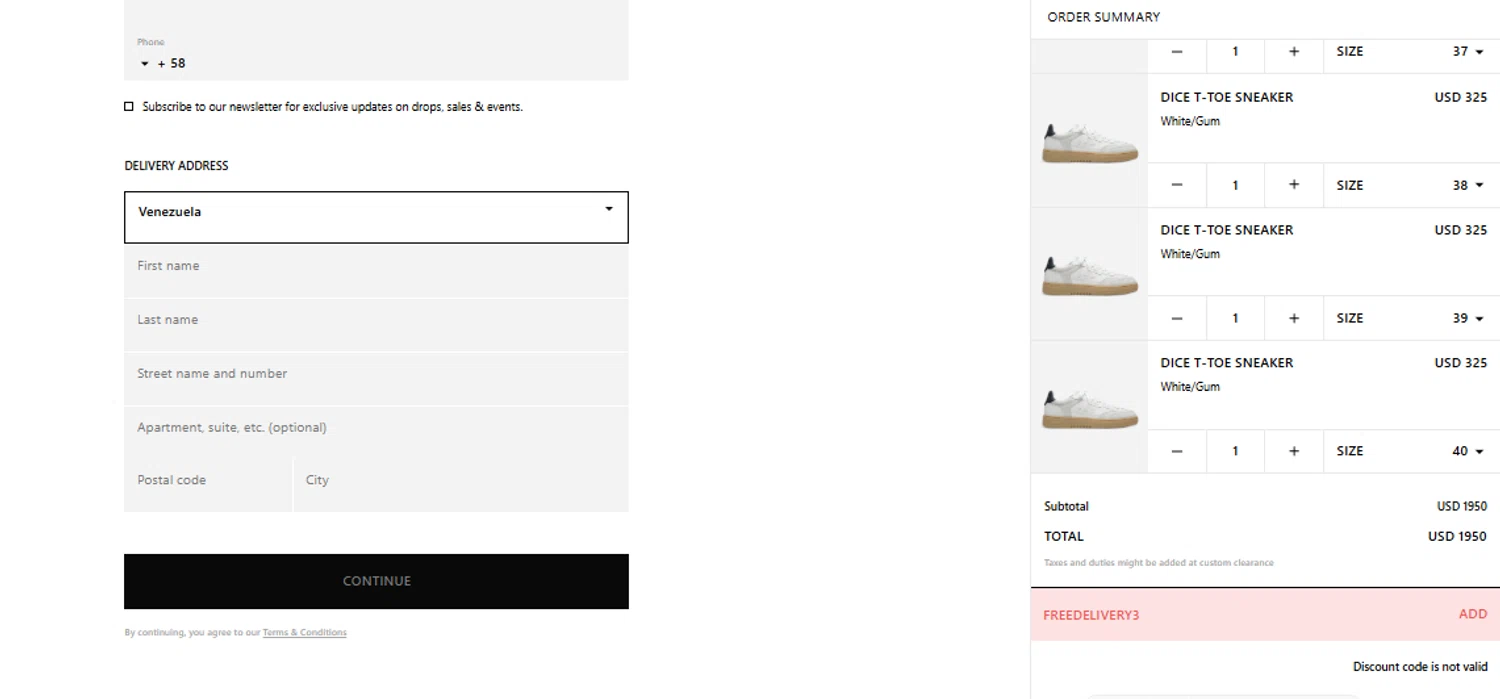 Axel Arigato promo code screenshot showing code FREEDELIVERY3 applied at Axel Arigato checkout page. Uploaded by SimplyCodes community member DavidMGF on Jun 11, 2025