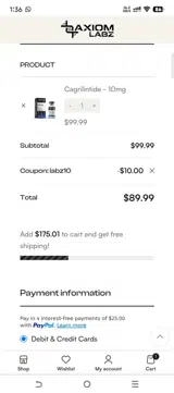 Axiom Labz coupon verification screenshot