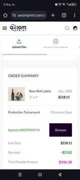 Laborprint10 coupon verification screenshot