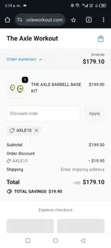 AXLE10 coupon verification screenshot
