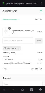 welcome10 coupon verification screenshot
