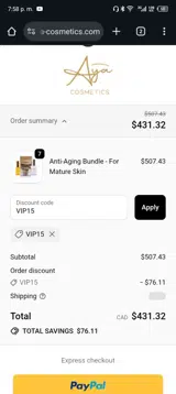 VIP15 coupon verification screenshot