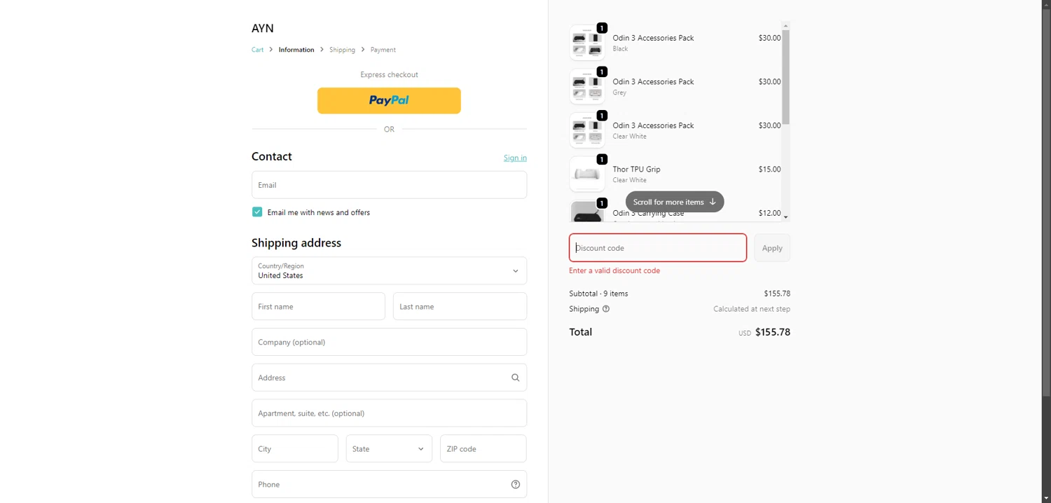 AYN discount code screenshot showing code PortalSave$30 applied at AYN checkout page. Uploaded by SimplyCodes community member CrownBoss2710 on Feb 12, 2026