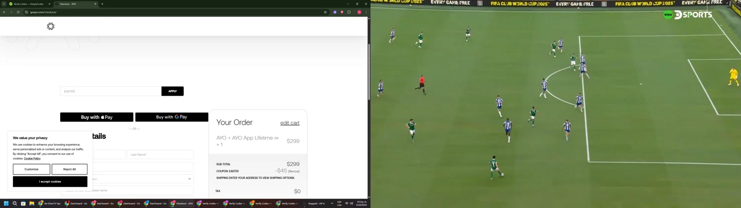 Ayo discount code screenshot showing code EASTER applied at Ayo checkout page. Uploaded by SimplyCodes community member CouponSage7331 on Jun 15, 2025