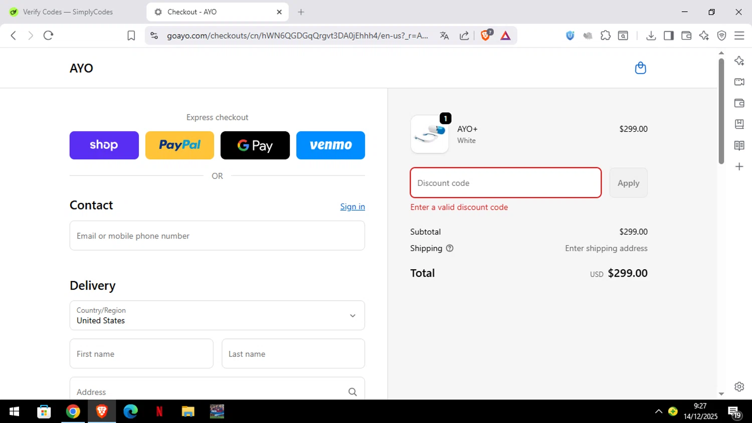 Ayo discount code screenshot showing code momlove applied at Ayo checkout page. Uploaded by SimplyCodes community member Luckystrike on Dec 14, 2025