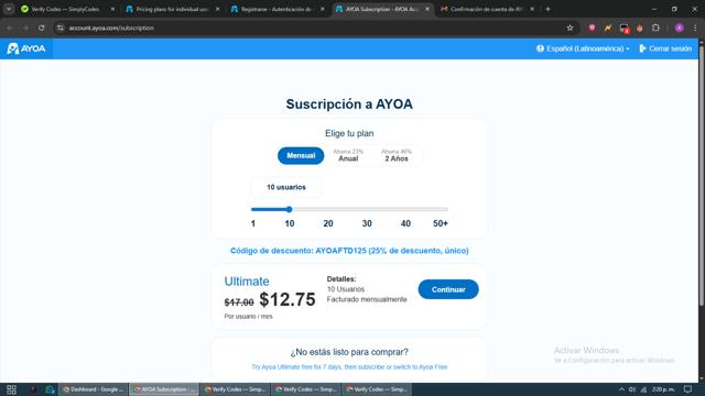 Ayoa checkout page showing Ayoa promo code box | Screenshot taken by SimplyCodes community member on Aug 15, 2025