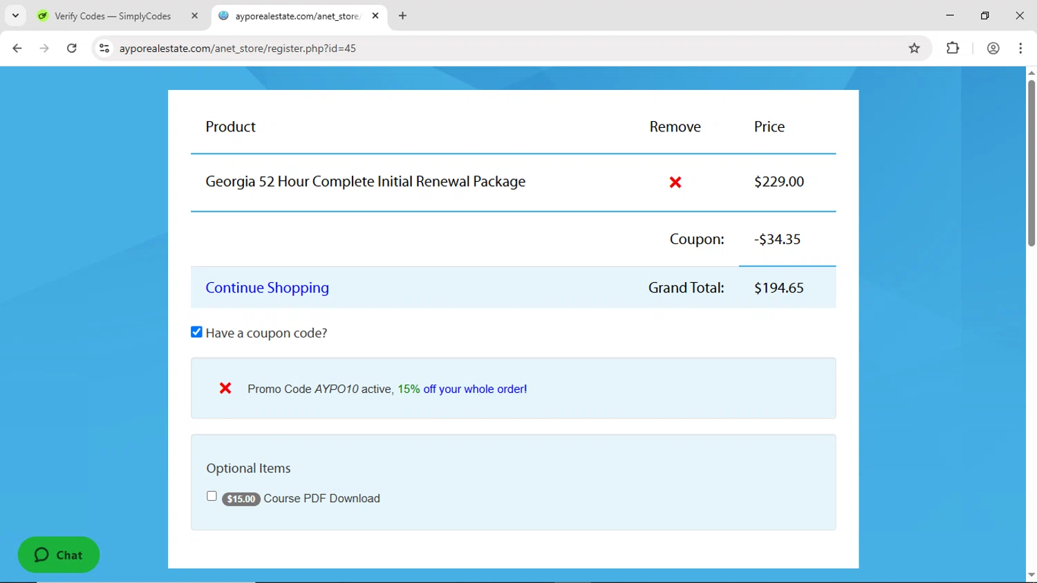 AYPO Real Estate coupon code screenshot showing code AYPO10 applied at AYPO Real Estate checkout page. Uploaded by SimplyCodes community member DiscountScout1646 on Jun 13, 2025