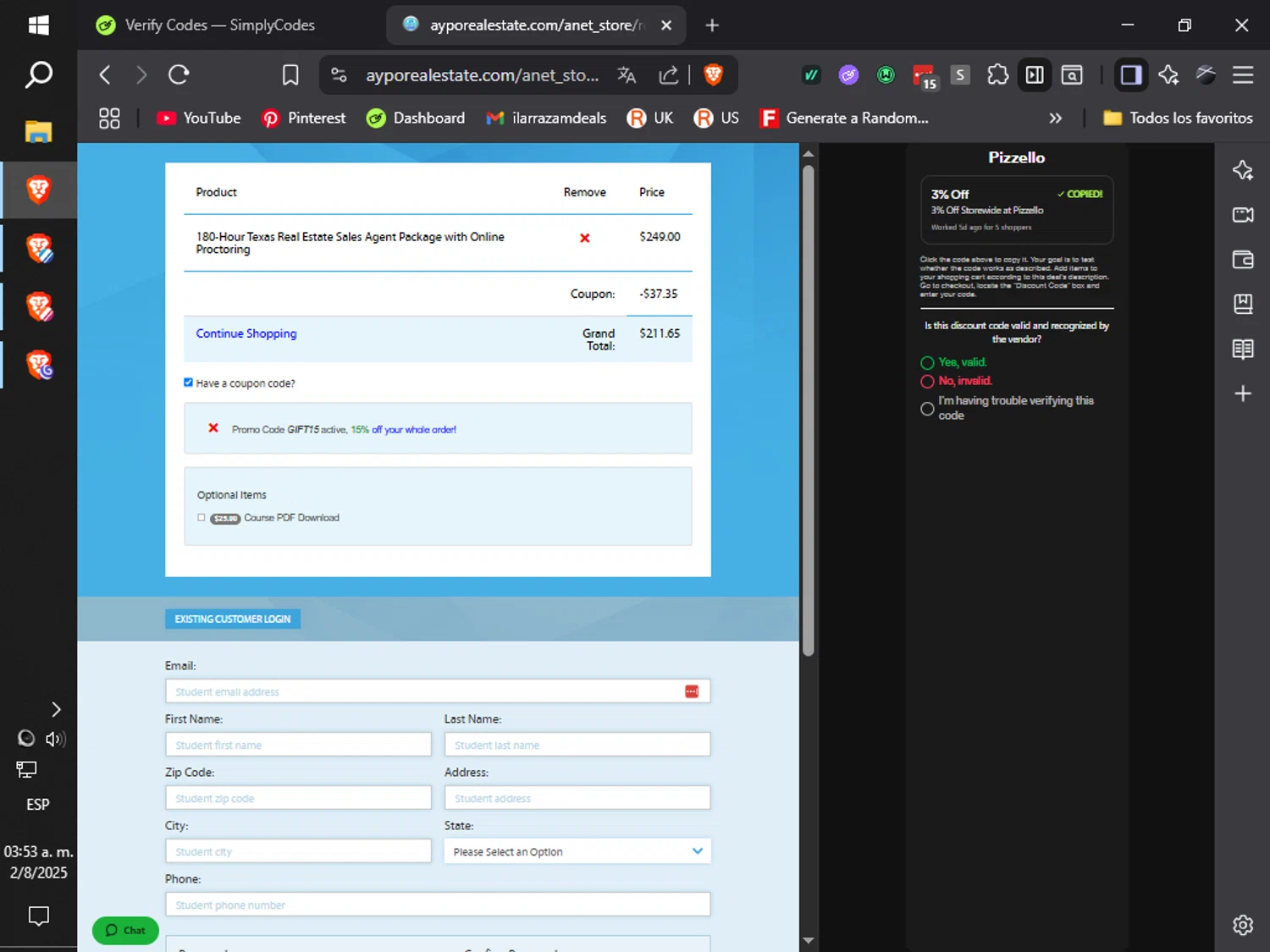 AYPO Real Estate coupon code screenshot showing code GIFT15 applied at AYPO Real Estate checkout page. Uploaded by SimplyCodes community member ilarrazaM1 on Aug 2, 2025