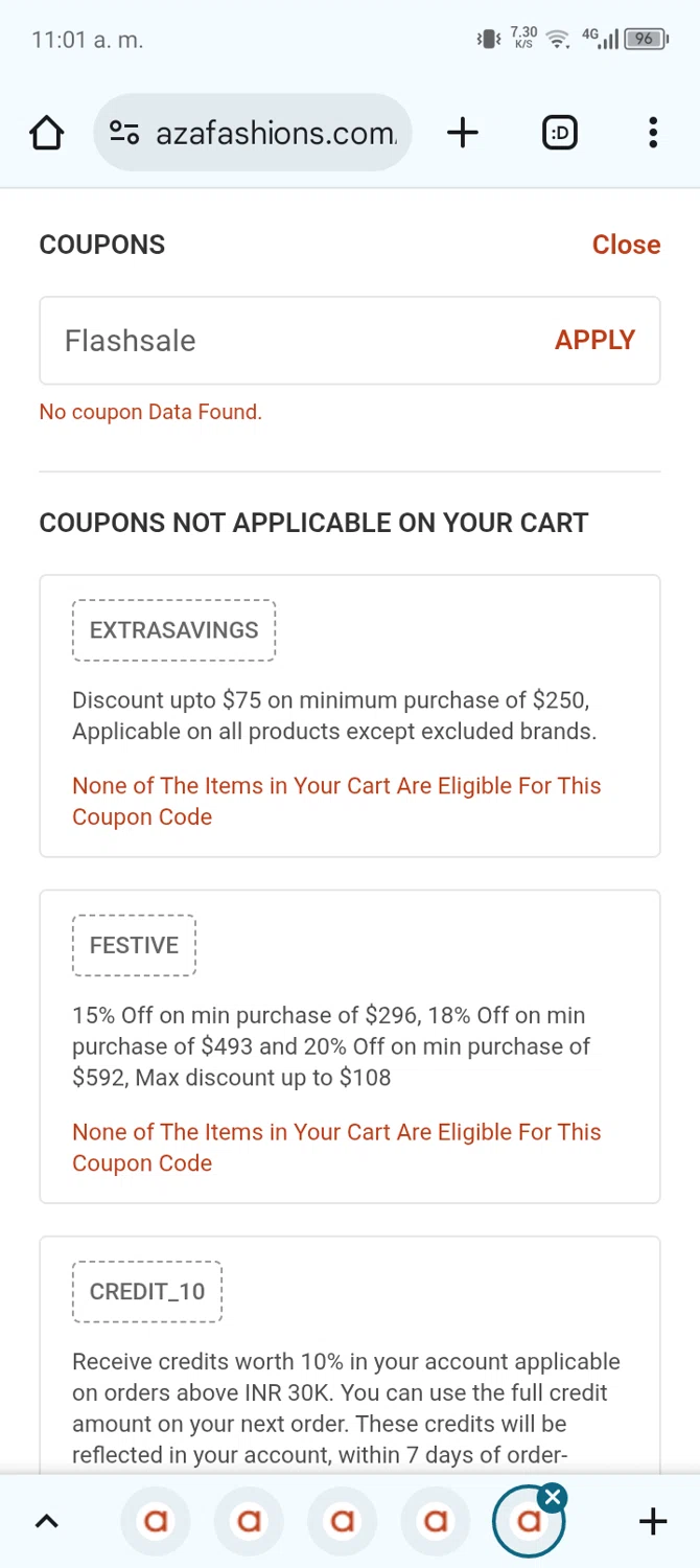 Aza discount code screenshot showing code Flashsale applied at Aza checkout page. Uploaded by SimplyCodes community member Bernado on Jul 13, 2025