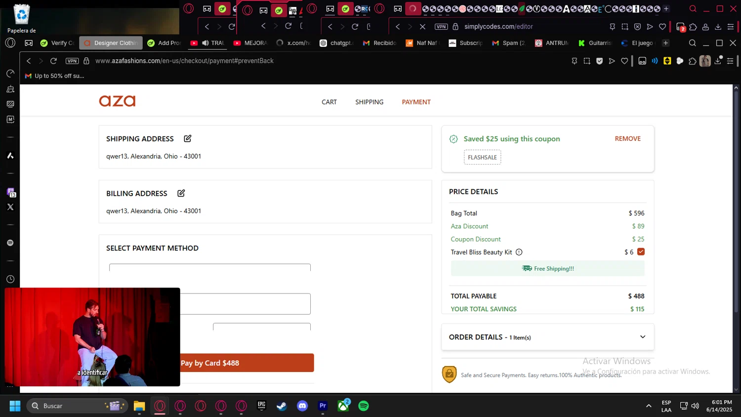 Aza discount code screenshot showing code Flashsale applied at Aza checkout page. Uploaded by SimplyCodes community member kurcovein on Jun 14, 2025