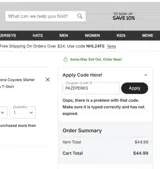 Arizona Coyotes Shop coupon verification screenshot