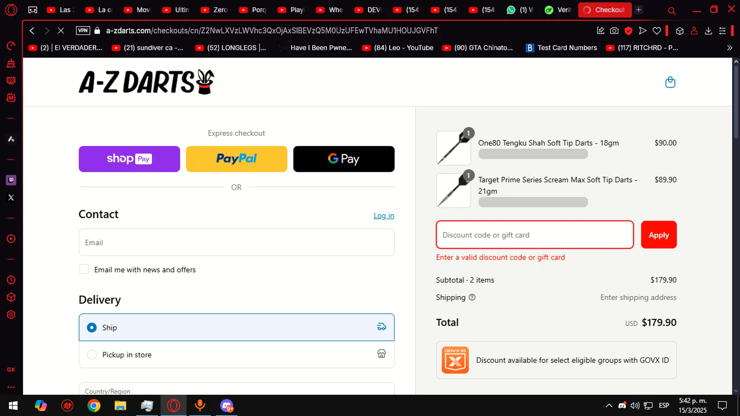 A-Z Darts discount code screenshot showing code 2020newyear10 applied at A-Z Darts checkout page. Uploaded by SimplyCodes community member Anteserachido on Mar 15, 2025