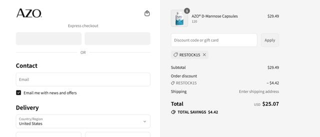 AZO checkout page showing AZO promo code box | Screenshot taken by SimplyCodes community member on Sep 10, 2025