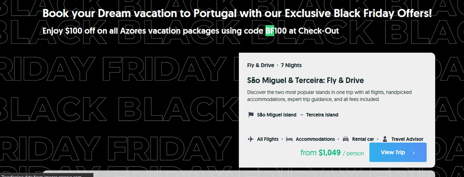 Azores Getaways checkout page showing Azores Getaways promo code box | Screenshot taken by SimplyCodes community member on Jan 3, 2025