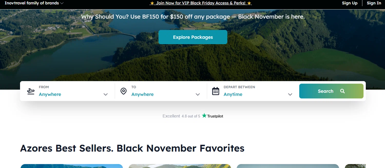 Azores Getaways promo code screenshot showing code BF150 applied at Azores Getaways checkout page. Uploaded by SimplyCodes community member peachee on Nov 1, 2025