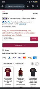 Arizona State Sun Devils coupon verification screenshot