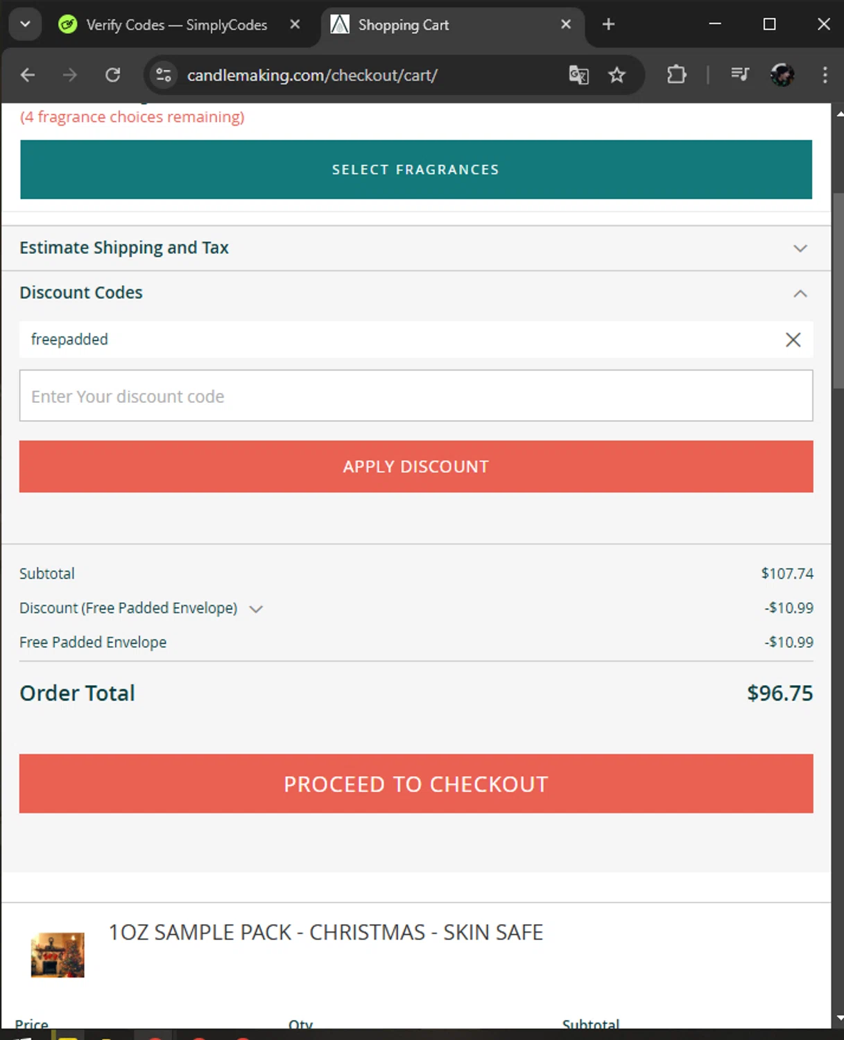 Aztec Candle and Soap Making Supplies checkout page showing Aztec Candle and Soap Making Supplies promo code box | Screenshot taken by SimplyCodes community member on Feb 12, 2025