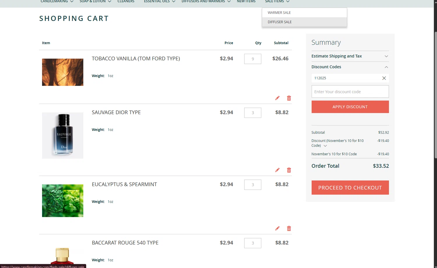 Aztec Candle and Soap Making Supplies promo code screenshot showing code 112025 applied at Aztec Candle and Soap Making Supplies checkout page. Uploaded by SimplyCodes community member BrandoJose1 on Nov 13, 2025
