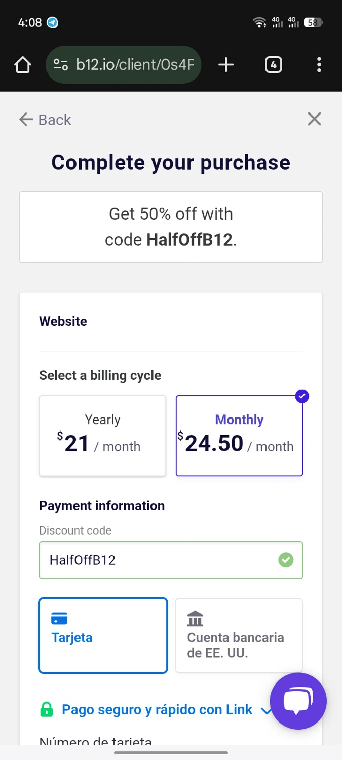 B12 promo code screenshot showing code HalfOffB12 applied at B12 checkout page. Uploaded by SimplyCodes community member SInNOMBRE on Dec 26, 2025