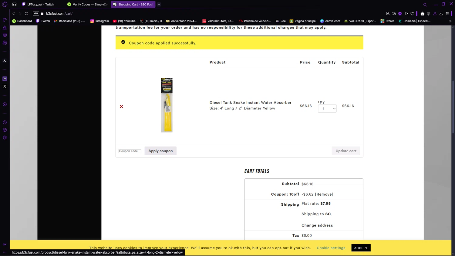 B3C Fuel checkout page showing B3C Fuel promo code box | Screenshot taken by SimplyCodes community member on Apr 2, 2025