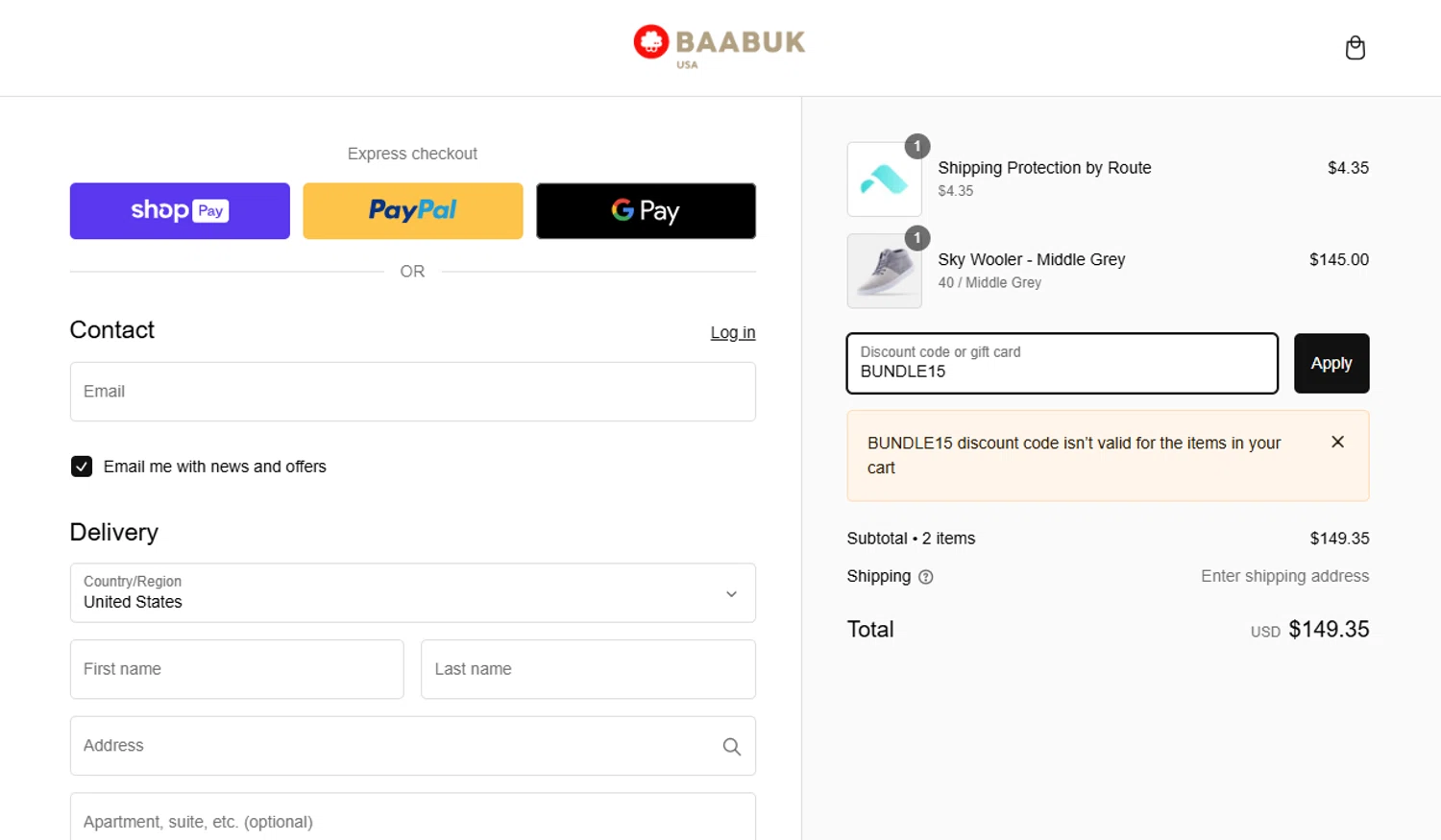 Baabuk promo code screenshot showing code BUNDLE15 applied at Baabuk checkout page. Uploaded by SimplyCodes community member KevLapage on Jan 22, 2025