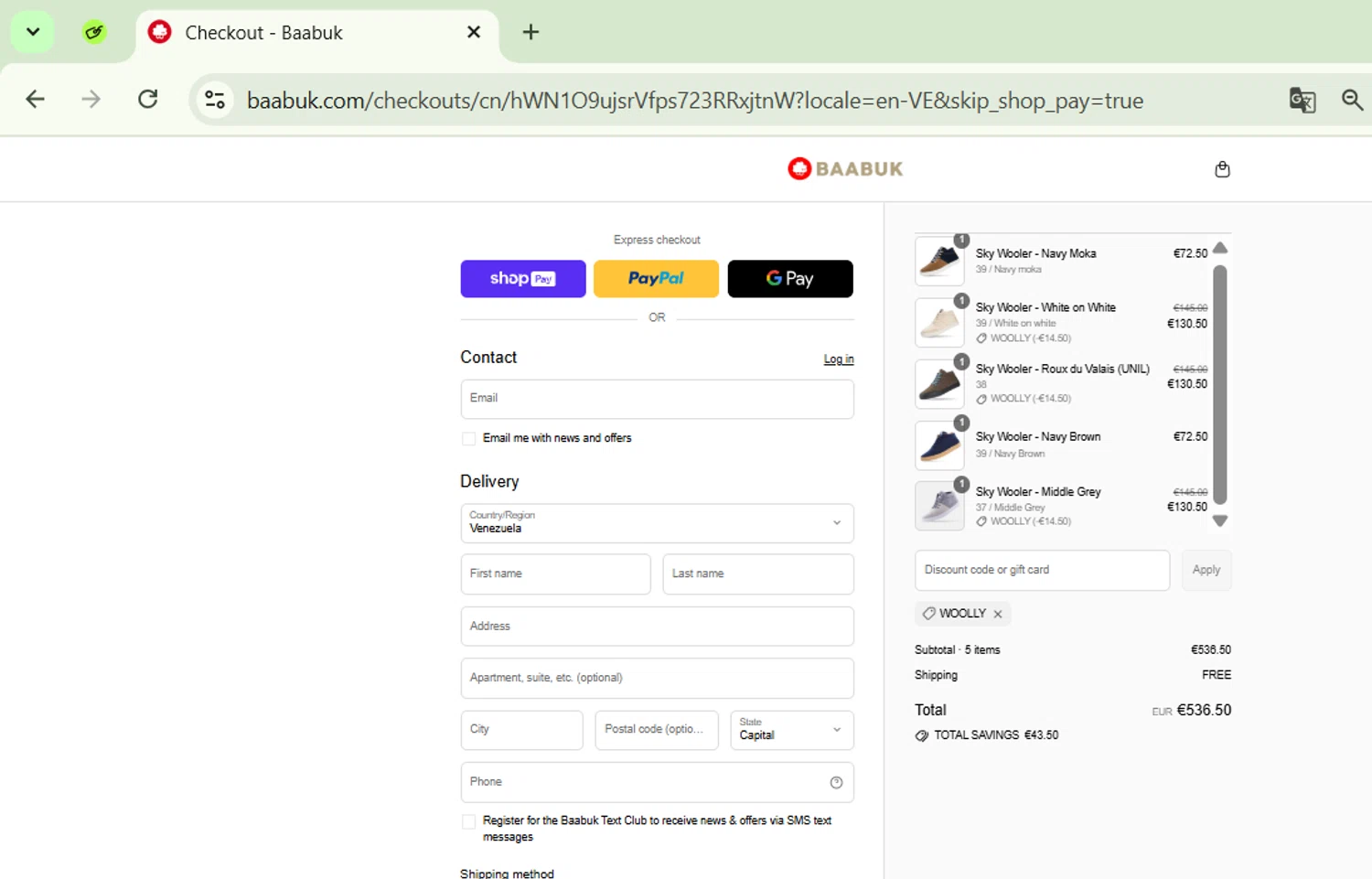 Baabuk promo code screenshot showing code WOOLLY applied at Baabuk checkout page. Uploaded by SimplyCodes community member SavingsPhoenix2740 on Aug 3, 2025