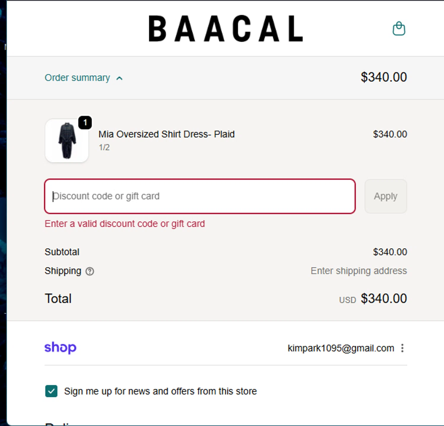 Baacal promo code screenshot showing code W15EZGRJTNNW applied at Baacal checkout page. Uploaded by SimplyCodes community member Pinkicuat on Nov 29, 2025