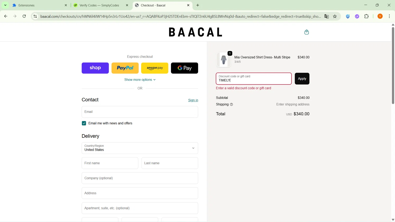 Baacal promo code screenshot showing code TIMELY applied at Baacal checkout page. Uploaded by SimplyCodes community member GoldFox1696 on Dec 23, 2025