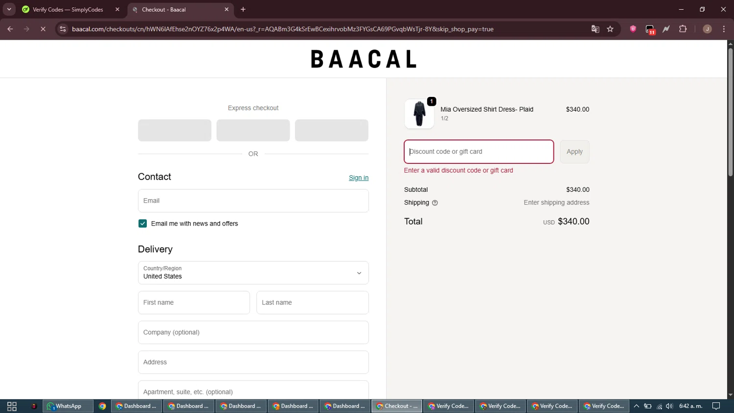Baacal promo code screenshot showing code TIMELY applied at Baacal checkout page. Uploaded by SimplyCodes community member ShrewdAdmiral5920 on Dec 23, 2025
