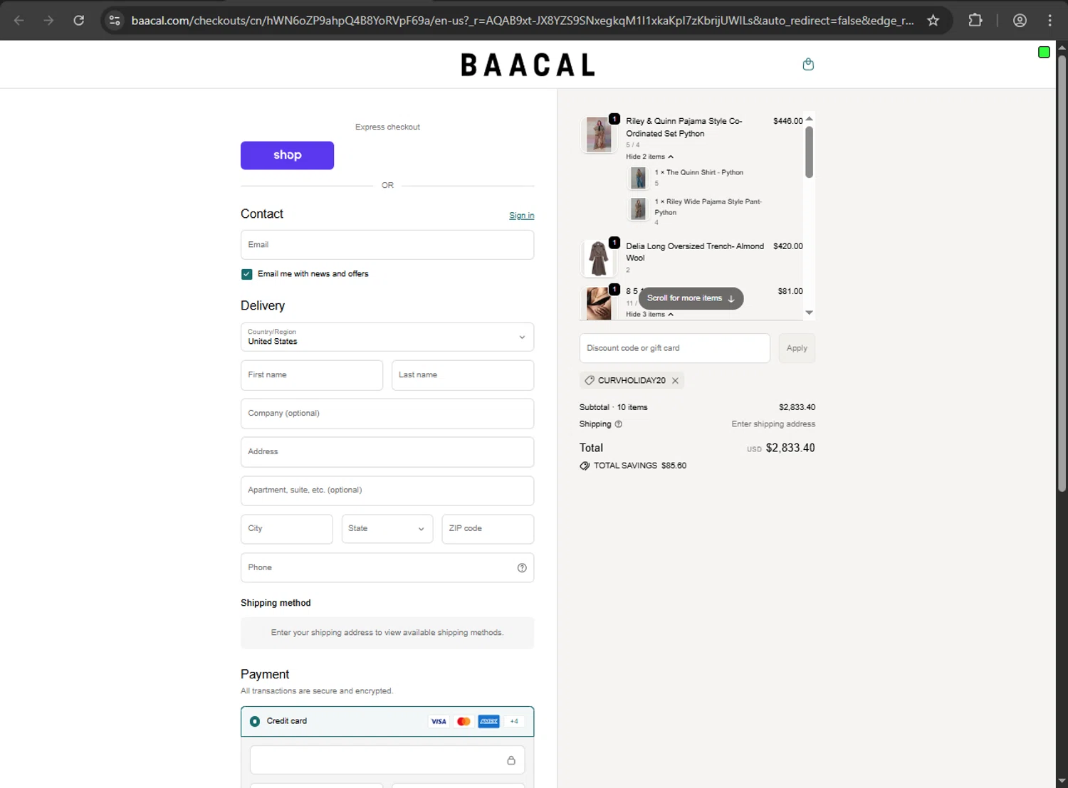 Baacal checkout page showing Baacal promo code box | Screenshot taken by SimplyCodes community member on Dec 24, 2025