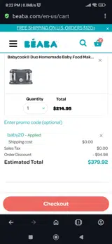 Baby20 coupon verification screenshot