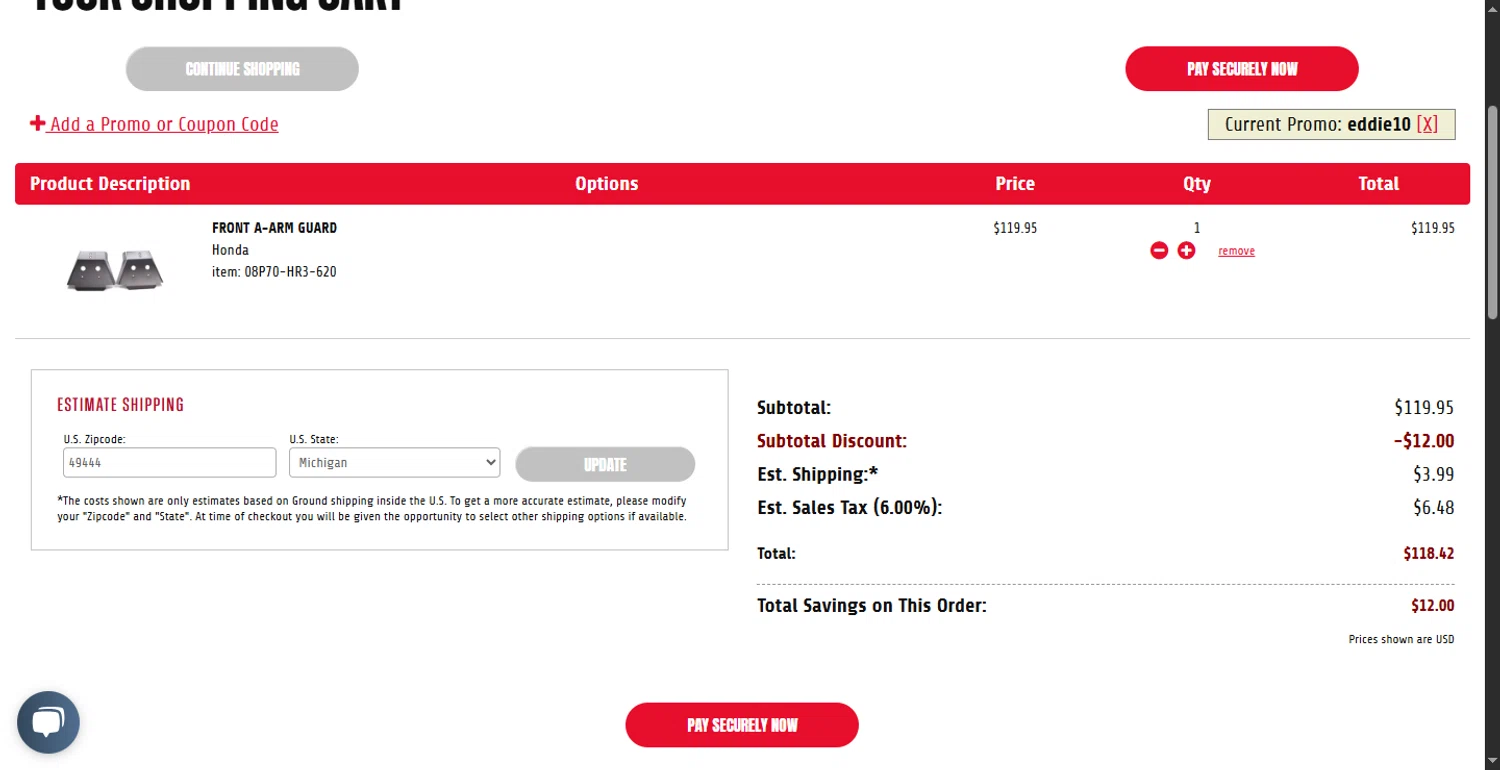 Babbitt's Online promo code screenshot showing code eddie10 applied at Babbitt's Online checkout page. Uploaded by SimplyCodes community member BonusFox1297 on Jun 3, 2025