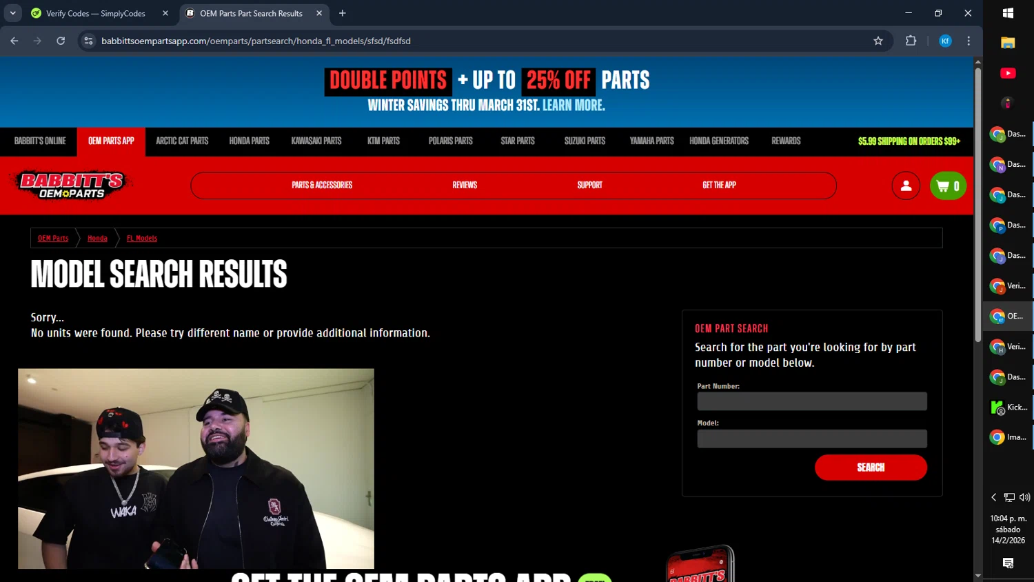 Babbitt's Online promo code screenshot showing code eddie10 applied at Babbitt's Online checkout page. Uploaded by SimplyCodes community member Cynoxx on Feb 15, 2026