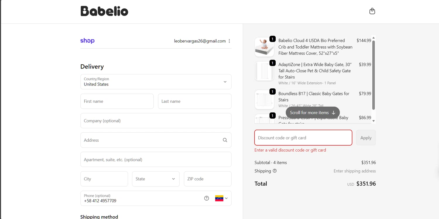 BabelioBaby promo code screenshot showing code HW20 applied at BabelioBaby checkout page. Uploaded by SimplyCodes community member Leober on Nov 16, 2025