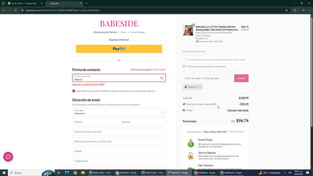 Babeside checkout page showing Babeside coupon code box | Screenshot taken by SimplyCodes community member on Sep 16, 2025