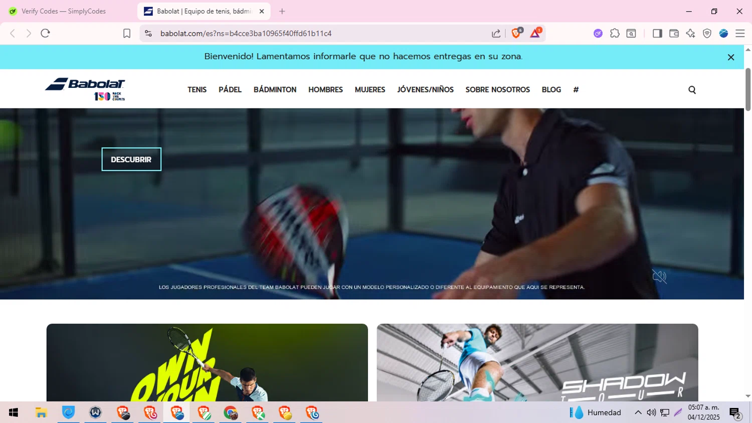 Babolat.com promo code screenshot showing code JOHNKEW applied at Babolat.com checkout page. Uploaded by SimplyCodes community member MoneySeeker8573 on Dec 4, 2025