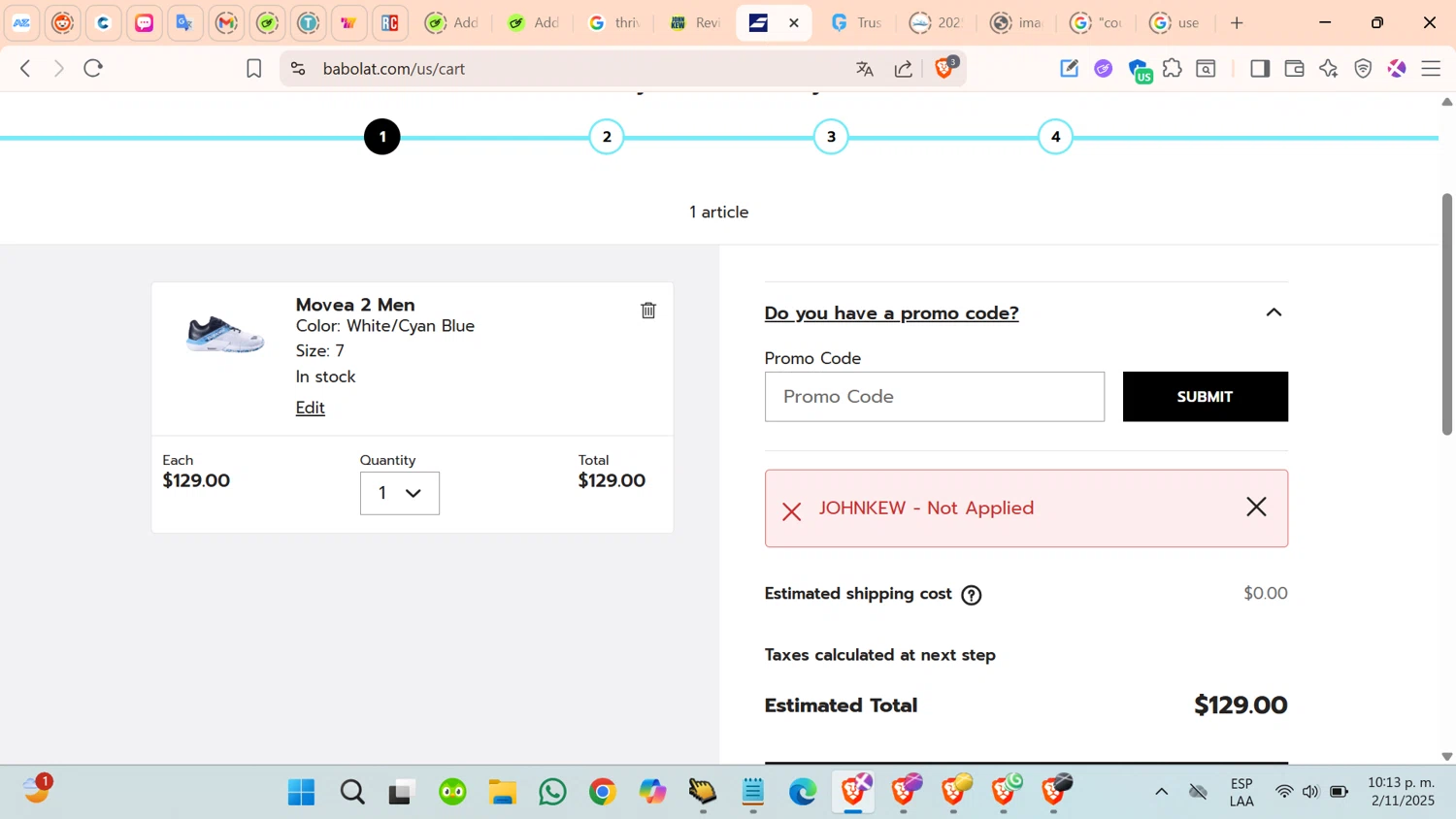 Babolat.com promo code screenshot showing code JOHNKEW applied at Babolat.com checkout page. Uploaded by SimplyCodes community member cosita on Nov 3, 2025