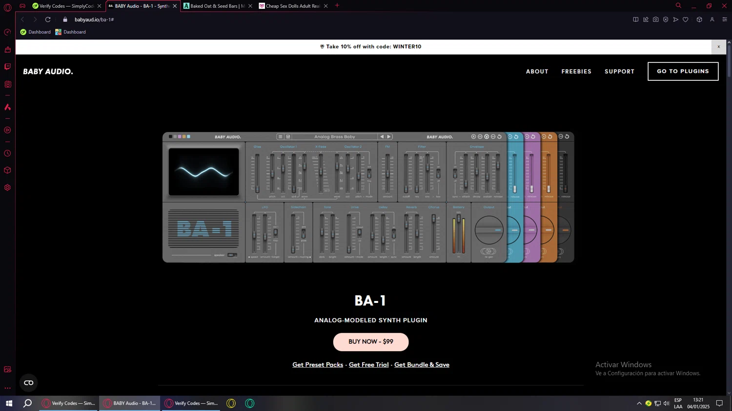 BABY Audio discount code screenshot showing code REKKERD applied at BABY Audio checkout page. Uploaded by SimplyCodes community member MoneyMonarch9272 on Jan 4, 2025