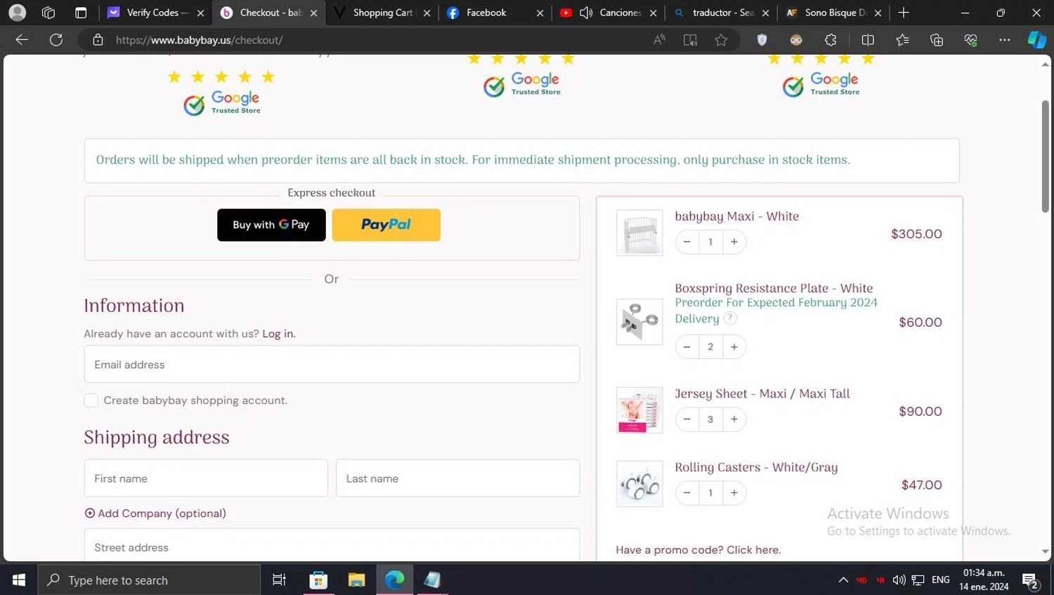 where to use Babybay promo code box