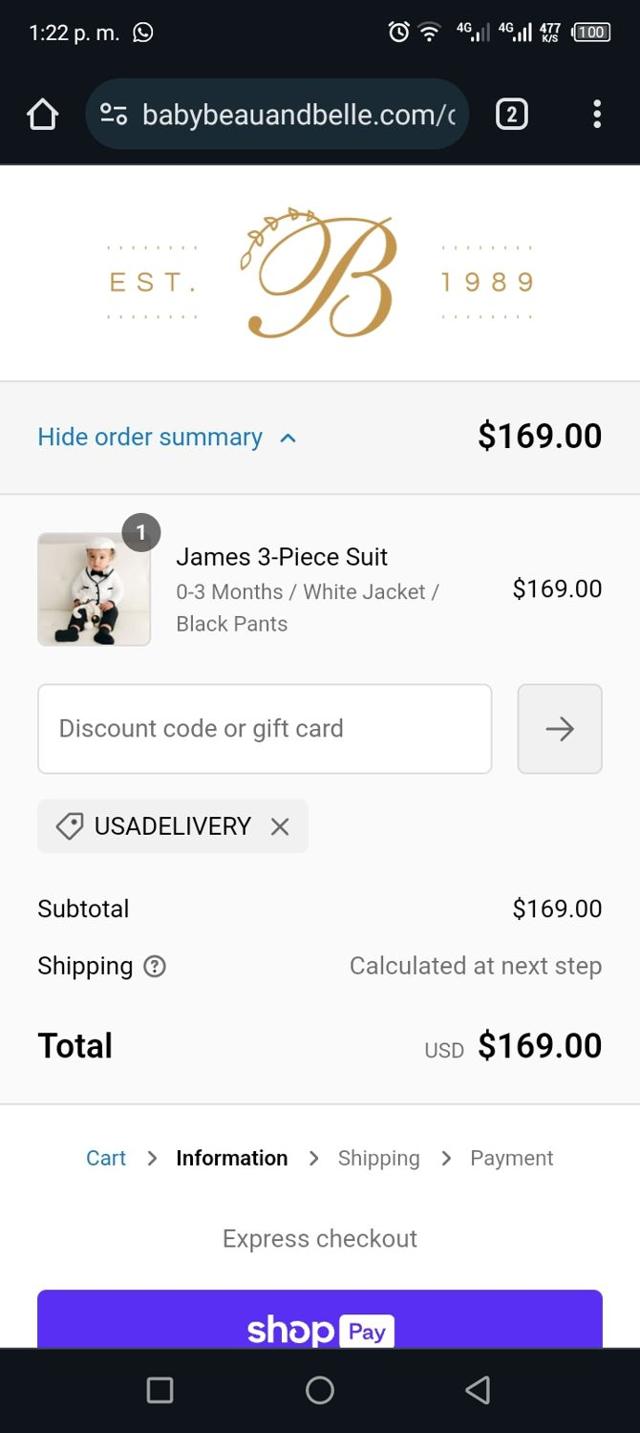 Baby Beau & Belle checkout page showing Baby Beau & Belle promo code box | Screenshot taken by SimplyCodes community member on Sep 22, 2024