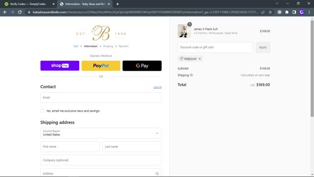 Baby Beau & Belle checkout page showing Baby Beau & Belle promo code box | Screenshot taken by SimplyCodes community member on Sep 24, 2024