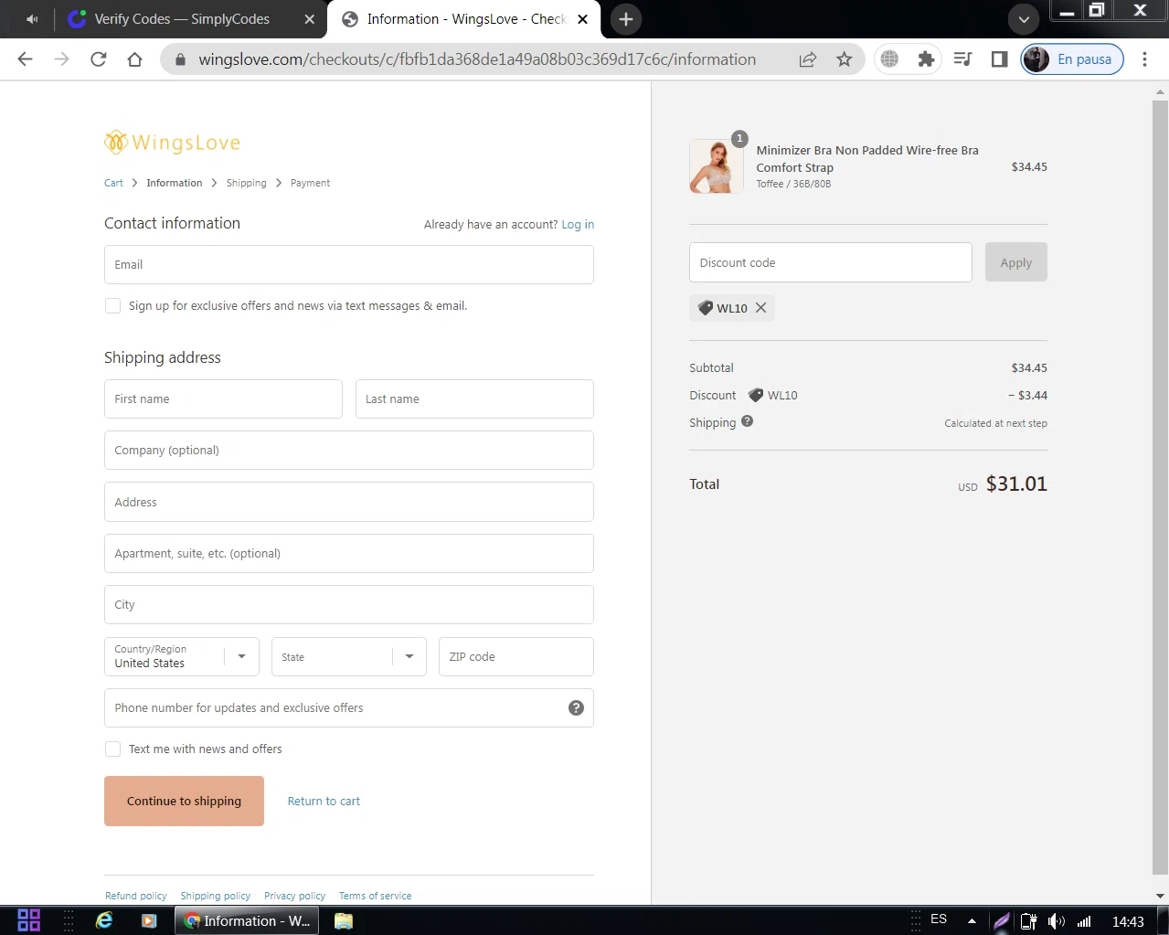BabyBjörn checkout page showing BabyBjörn promo code box | Screenshot taken by SimplyCodes community member on Apr 25, 2022
