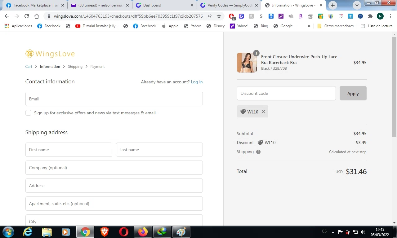 BabyBjörn checkout page showing BabyBjörn promo code box | Screenshot taken by SimplyCodes community member on Mar 5, 2022