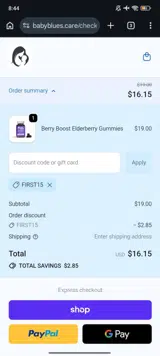 FIRST15 coupon verification screenshot
