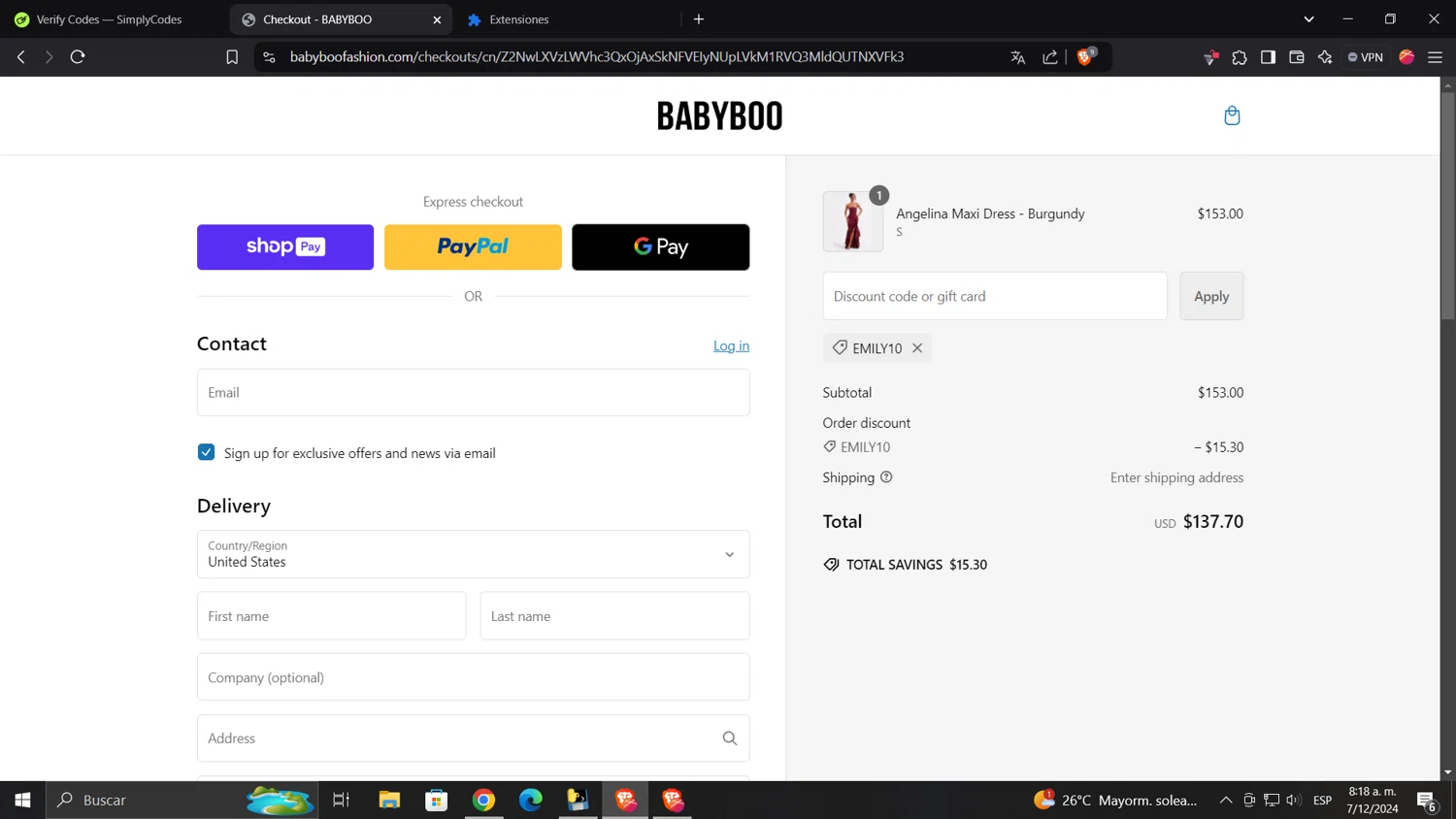 where to use Babyboo Fashion promo code box