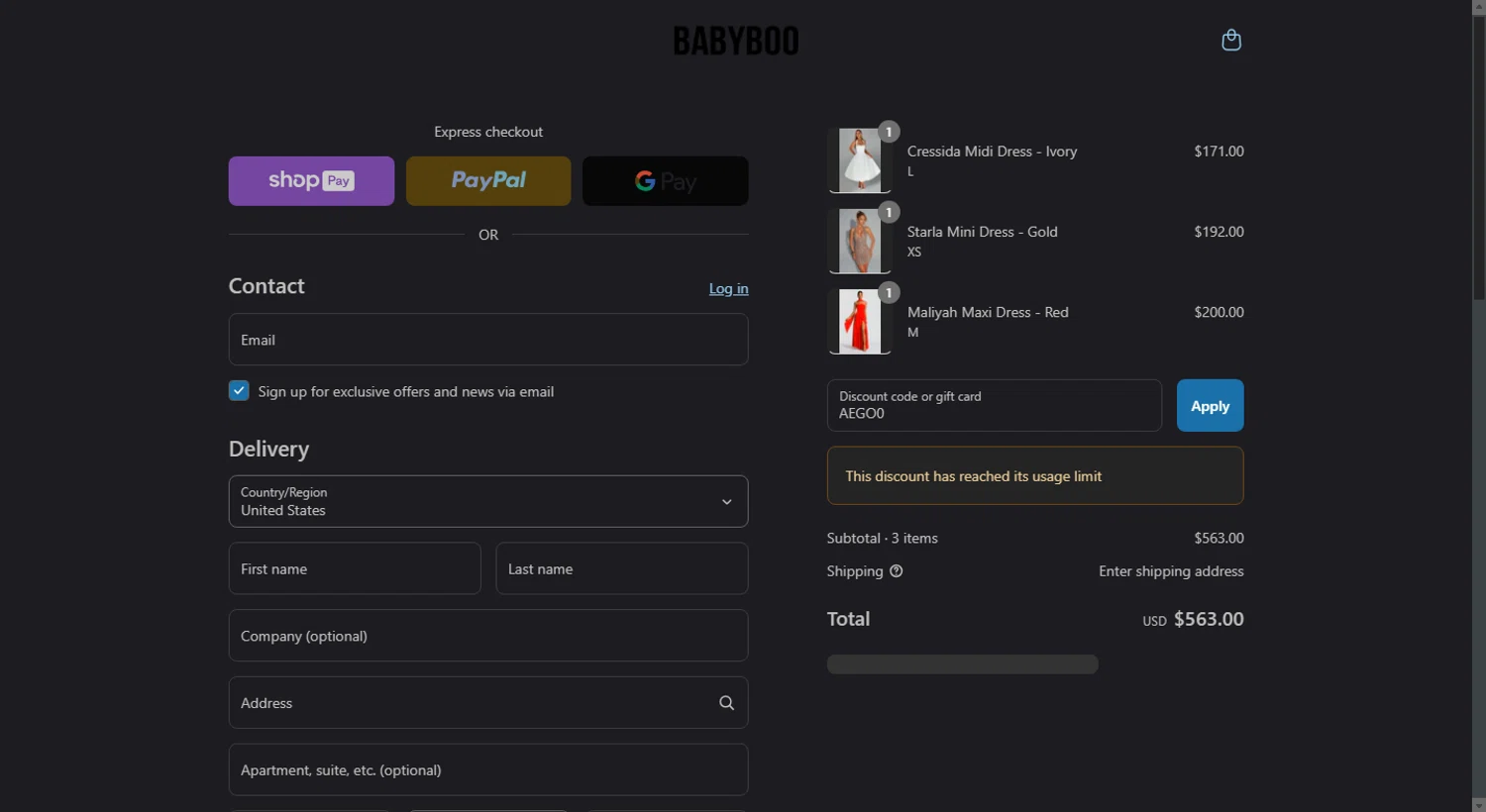 Babyboo Fashion discount code screenshot showing code AEGO0 applied at Babyboo Fashion checkout page. Uploaded by SimplyCodes community member Parangutirimicuaro on Aug 8, 2025
