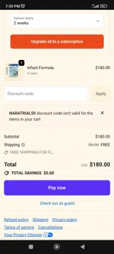 NARATRIAL50 coupon verification screenshot
