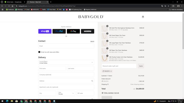 Baby Gold checkout page showing Baby Gold discount code box | Screenshot taken by SimplyCodes community member on Jan 9, 2025