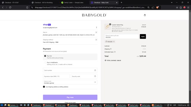 Baby Gold checkout page showing Baby Gold discount code box | Screenshot taken by SimplyCodes community member on Jan 1, 2025